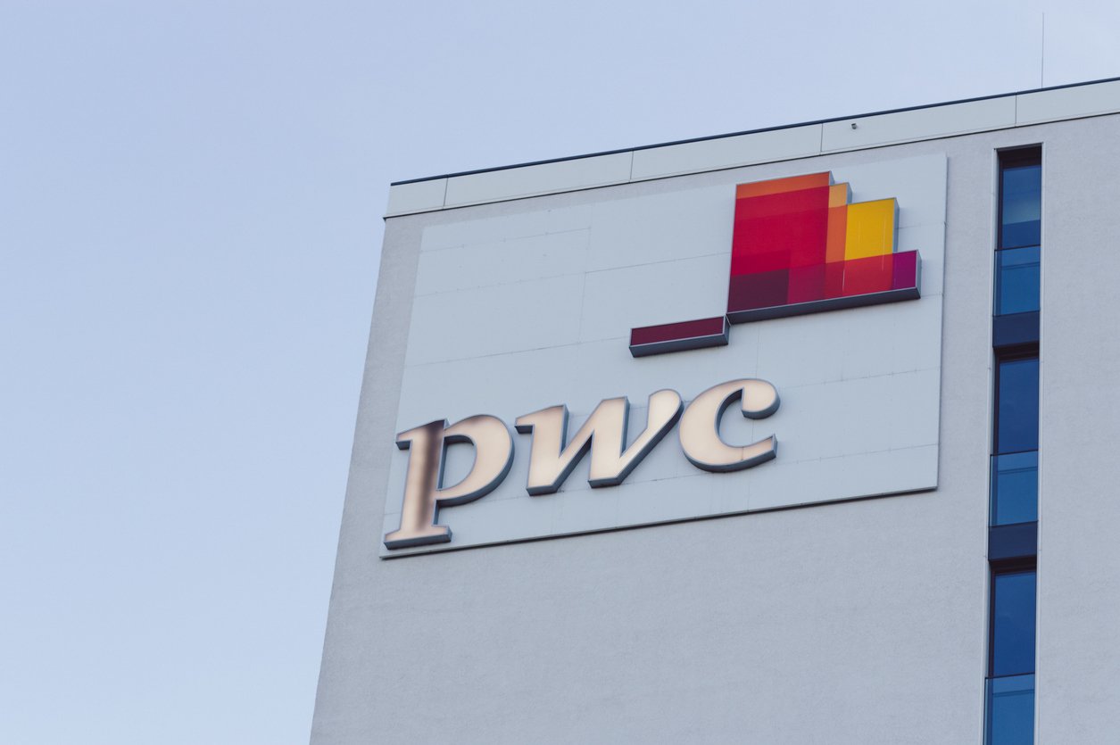 exterior of PwC building with logo