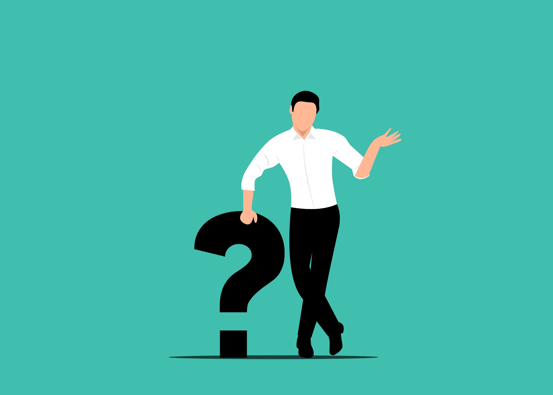 businessman and question mark on teal background illustration